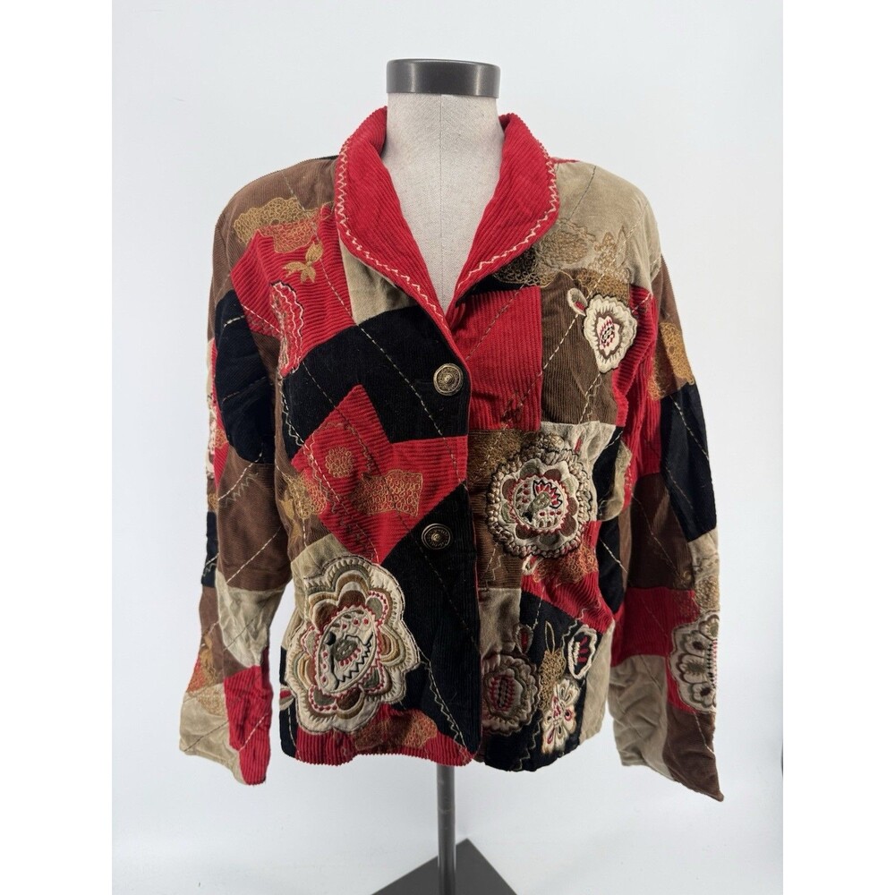 Julia Kim Artsy Tapestry Blazer Embroidered Jacket Fall Cottagecore Vtg Sz L